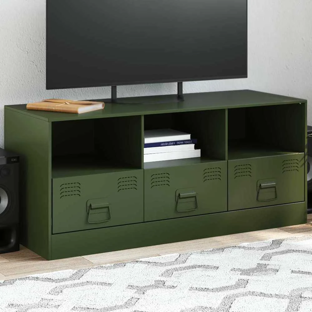 TV staliukas Televizoriaus spintelė, alyvuogių žalia, 99x39x44cm, plienas