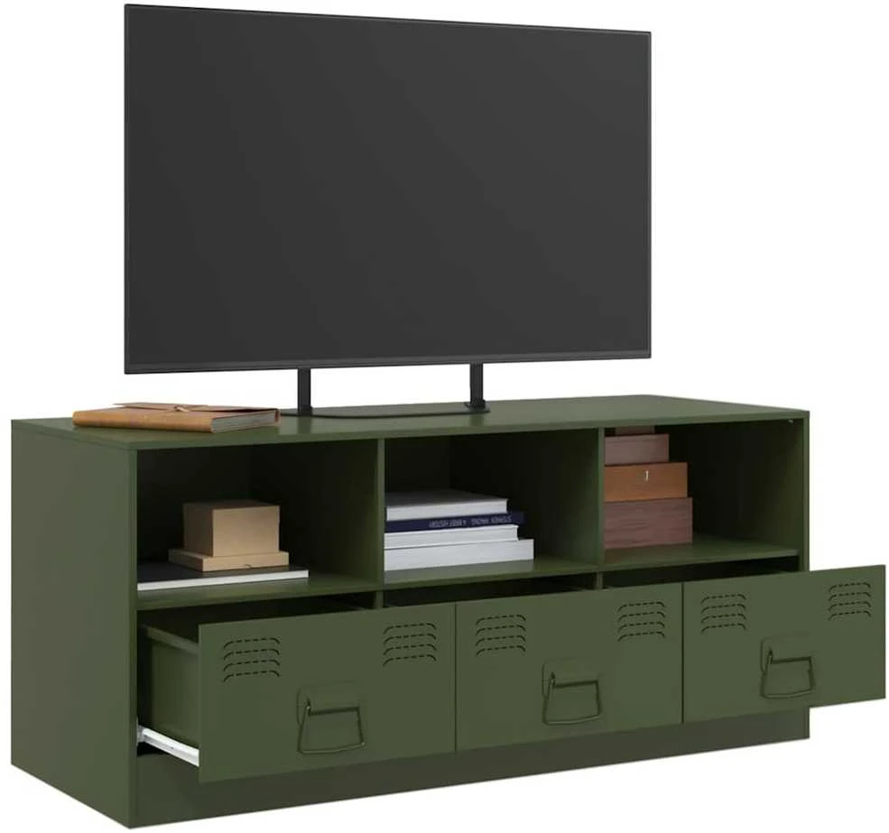 TV staliukas Televizoriaus spintelė, alyvuogių žalia, 99x39x44cm, plienas