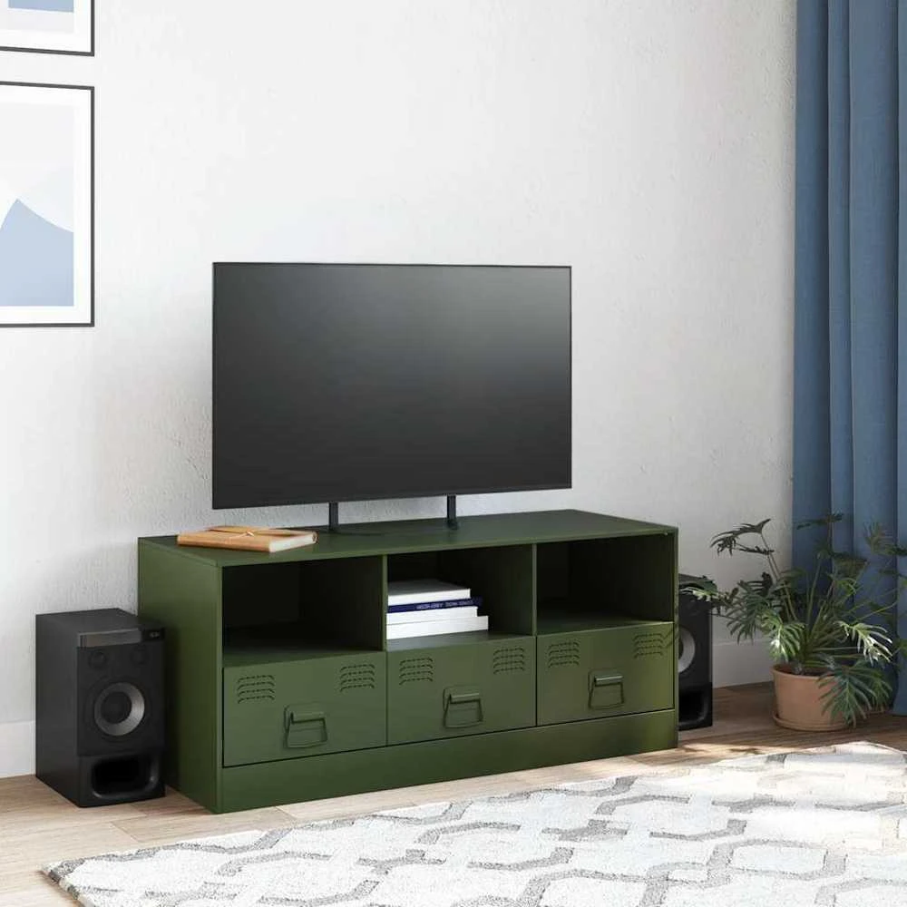 TV staliukas Televizoriaus spintelė, alyvuogių žalia, 99x39x44cm, plienas