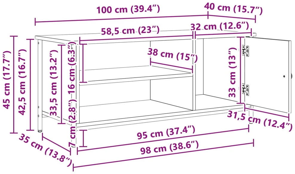 TV staliukas Televizoriaus spintelė 100 x 40 x 45 cm Amatininkų ąžuolas
