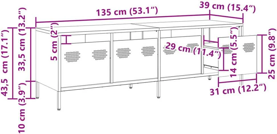 TV staliukas Televizoriaus spintelė, antracito, 135x39x43,5cm, plienas