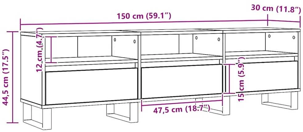 TV staliukas Televizoriaus spintelė, artisano ąžuolo, 150x30x44,5cm, mediena