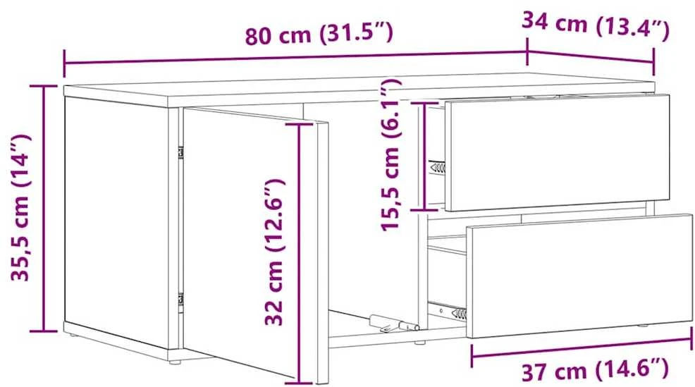TV staliukas Televizoriaus spintelė, artisano ąžuolo, 80x34x35,5cm, mediena
