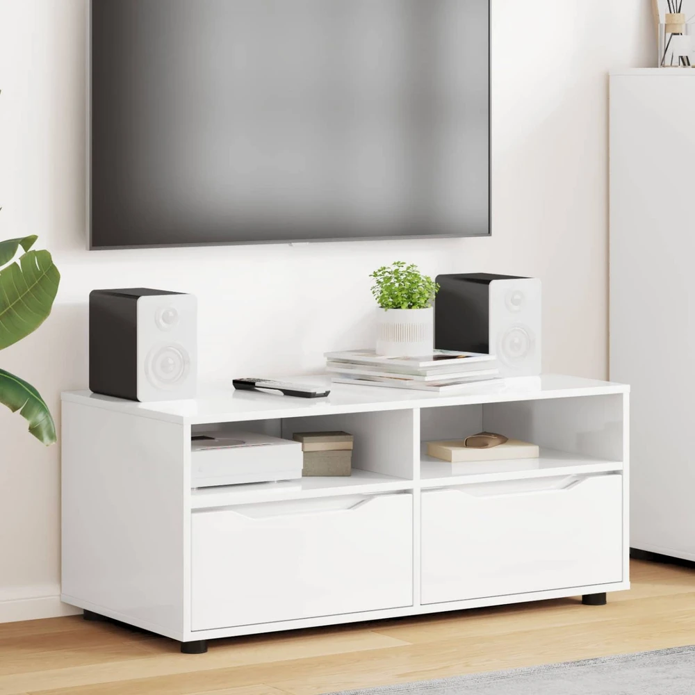 TV staliukas Televizoriaus spintelė 100 x 48 x 43 cm Aukštai blizganti balta