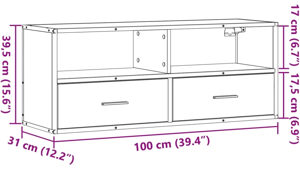 TV staliukas Televizoriaus spintelė, ąžuolo, 100x31x39,5cm, mediena/metalas