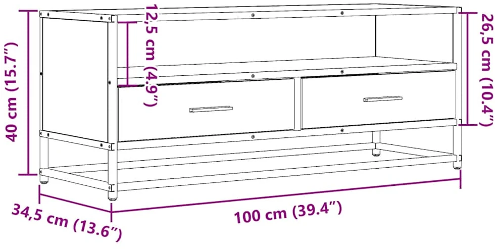 TV staliukas Televizoriaus spintelė, ąžuolo, 100x34,5x40cm, mediena/metalas