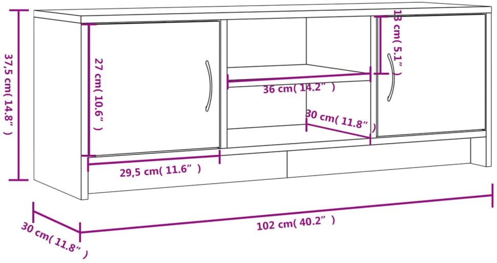 TV staliukas Televizoriaus spintelė, ąžuolo, 102x30x37,5cm, apdirbta mediena