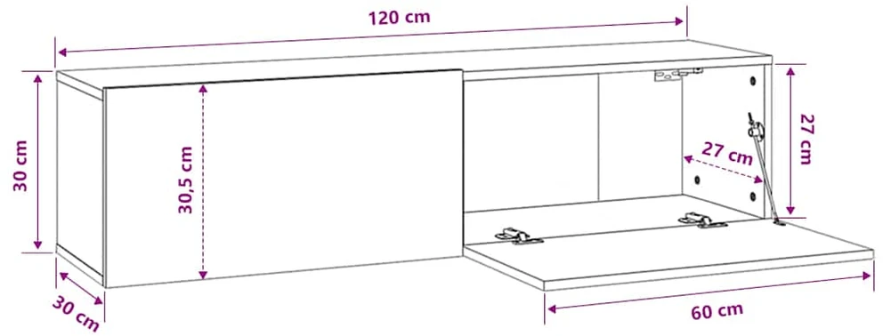 TV staliukas Televizoriaus spintelė, ąžuolo, 120x30x30cm, apdirbta mediena