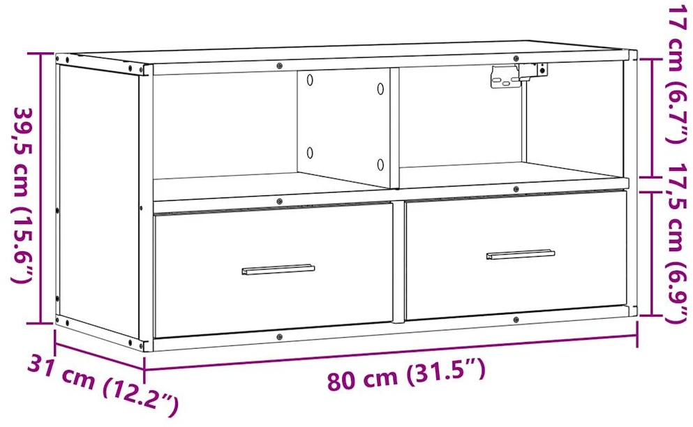 TV staliukas Televizoriaus spintelė, ąžuolo, 80x31x39,5cm, mediena/metalas