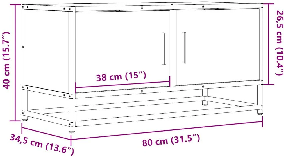TV staliukas Televizoriaus spintelė, ąžuolo, 80x34,5x40cm, mediena/metalas