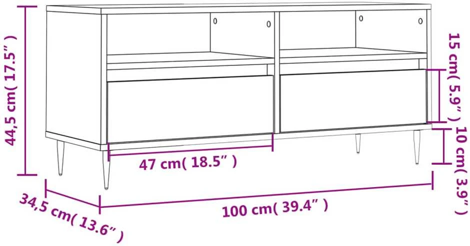 TV staliukas Televizoriaus spintelė, balta, 100x34,5x44,5cm, mediena, blizgi