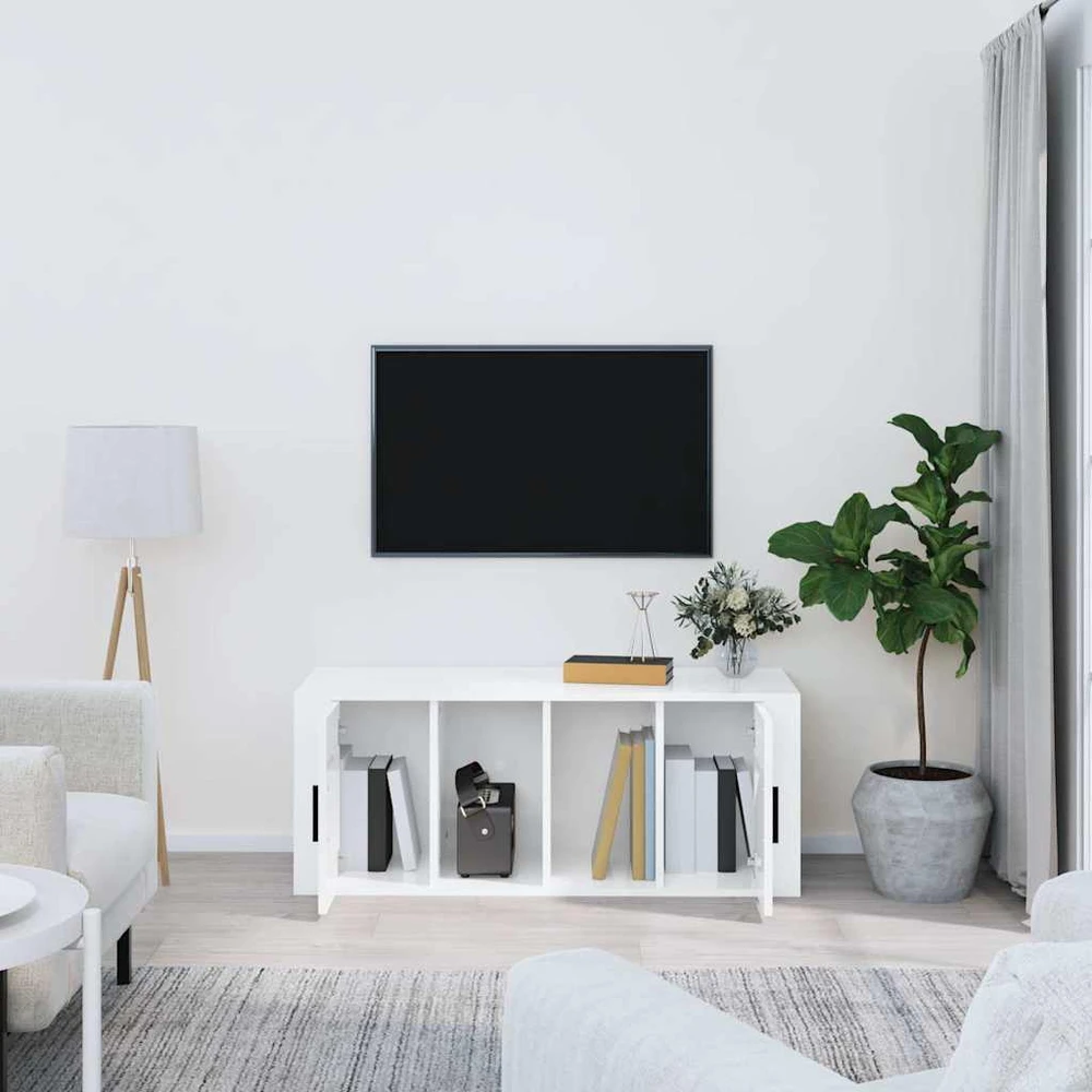 TV staliukas Televizoriaus spintelė, balta, 100x35x40cm, mediena, blizgi