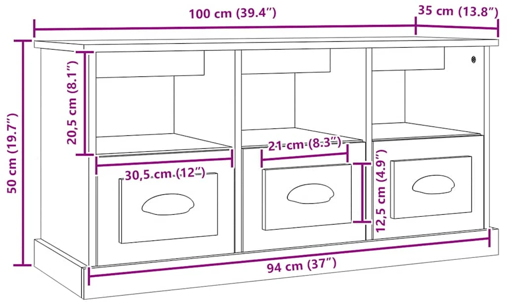 TV staliukas Televizoriaus spintelė, balta, 100x35x50cm, mediena, blizgi