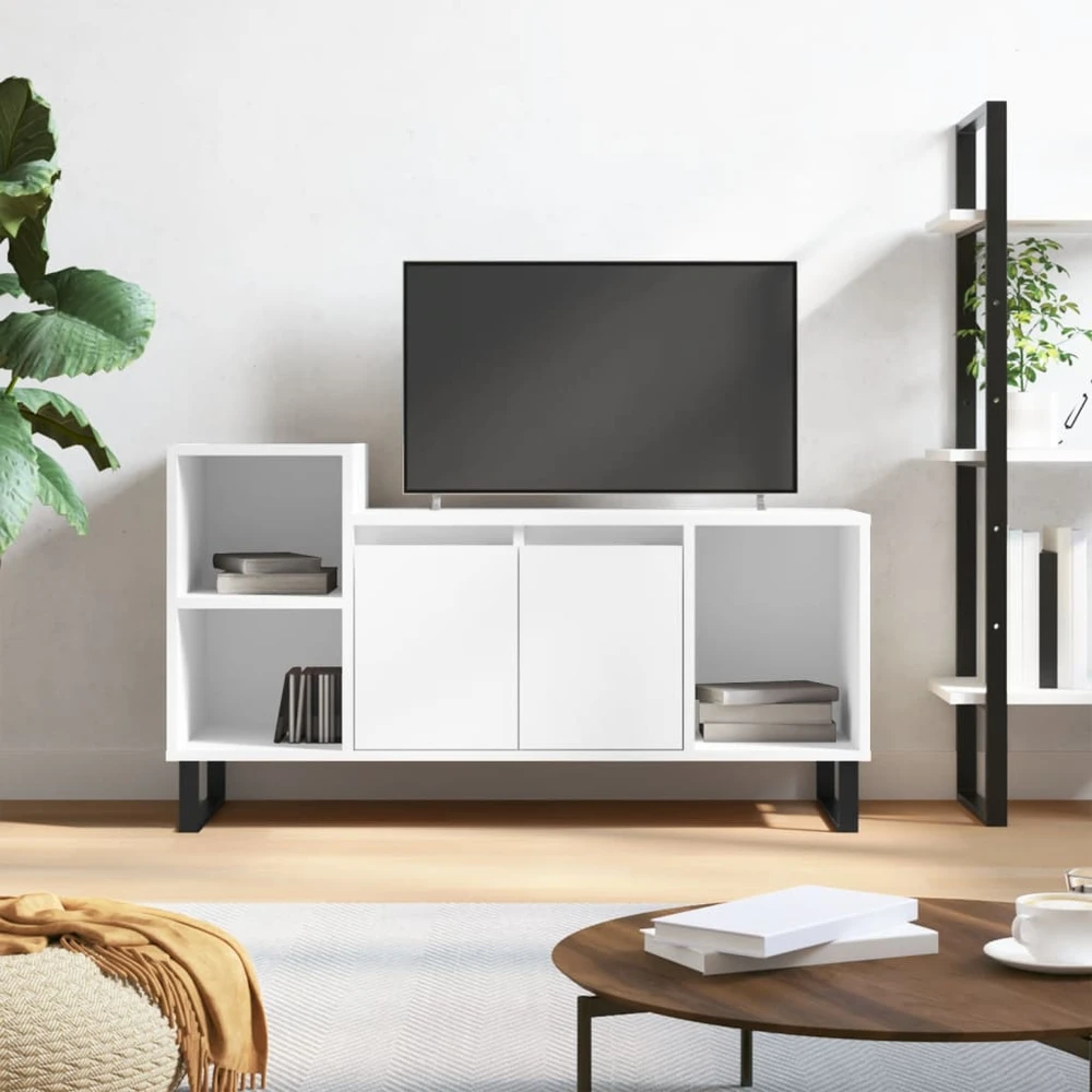 TV staliukas Televizoriaus spintelė, balta, 100x35x55cm, mediena, blizgi
