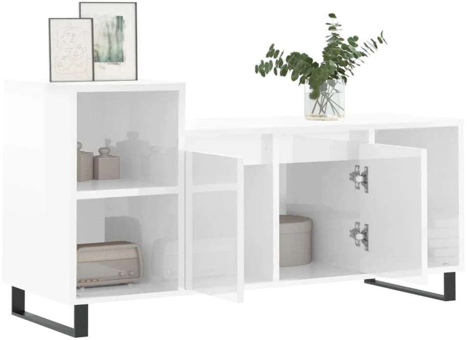 TV staliukas Televizoriaus spintelė, balta, 100x35x55cm, mediena, blizgi
