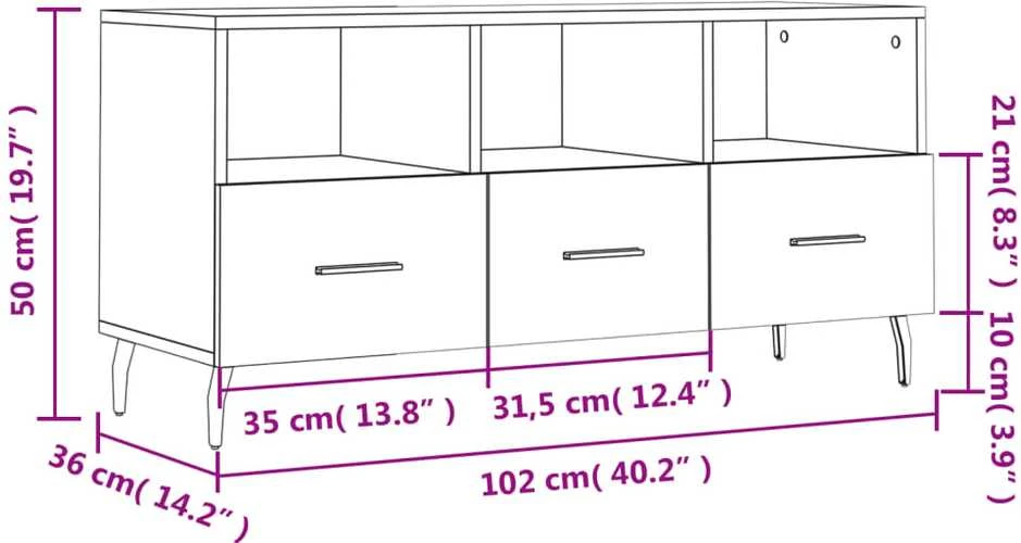 TV staliukas Televizoriaus spintelė, balta, 102x36x50cm, apdirbta mediena