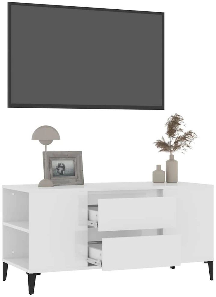 TV staliukas Televizoriaus spintelė, balta, 102x44,5x50cm, mediena, blizgi