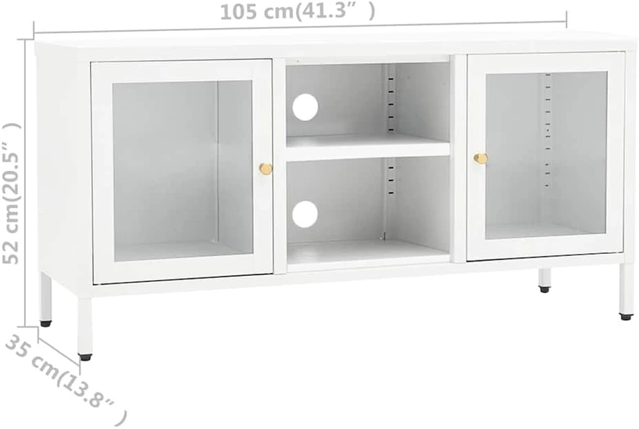 TV staliukas Televizoriaus spintelė, balta, 105x35x52cm, plienas ir stiklas