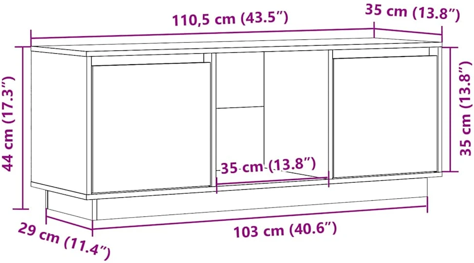 TV staliukas Televizoriaus spintelė, balta, 110,5x35x44cm, pušies masyvas