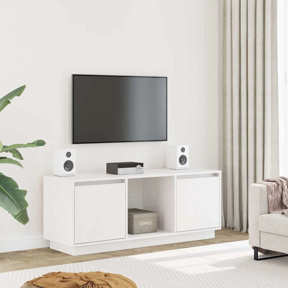 TV staliukas Televizoriaus spintelė, balta, 110,5x35x44cm, pušies masyvas