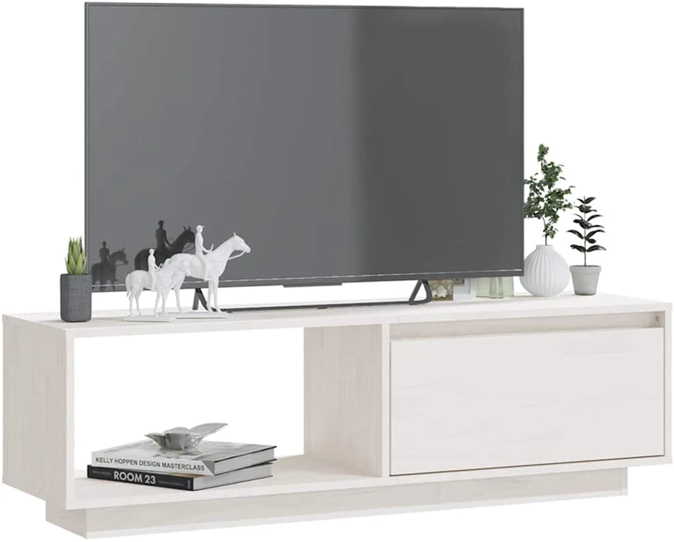 TV staliukas Televizoriaus spintelė, balta, 110x30x33,5cm, pušies masyvas