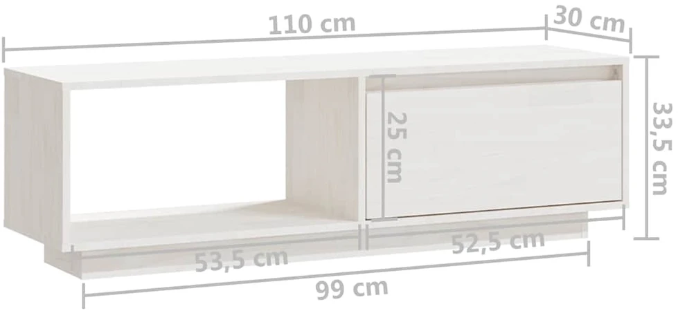 TV staliukas Televizoriaus spintelė, balta, 110x30x33,5cm, pušies masyvas