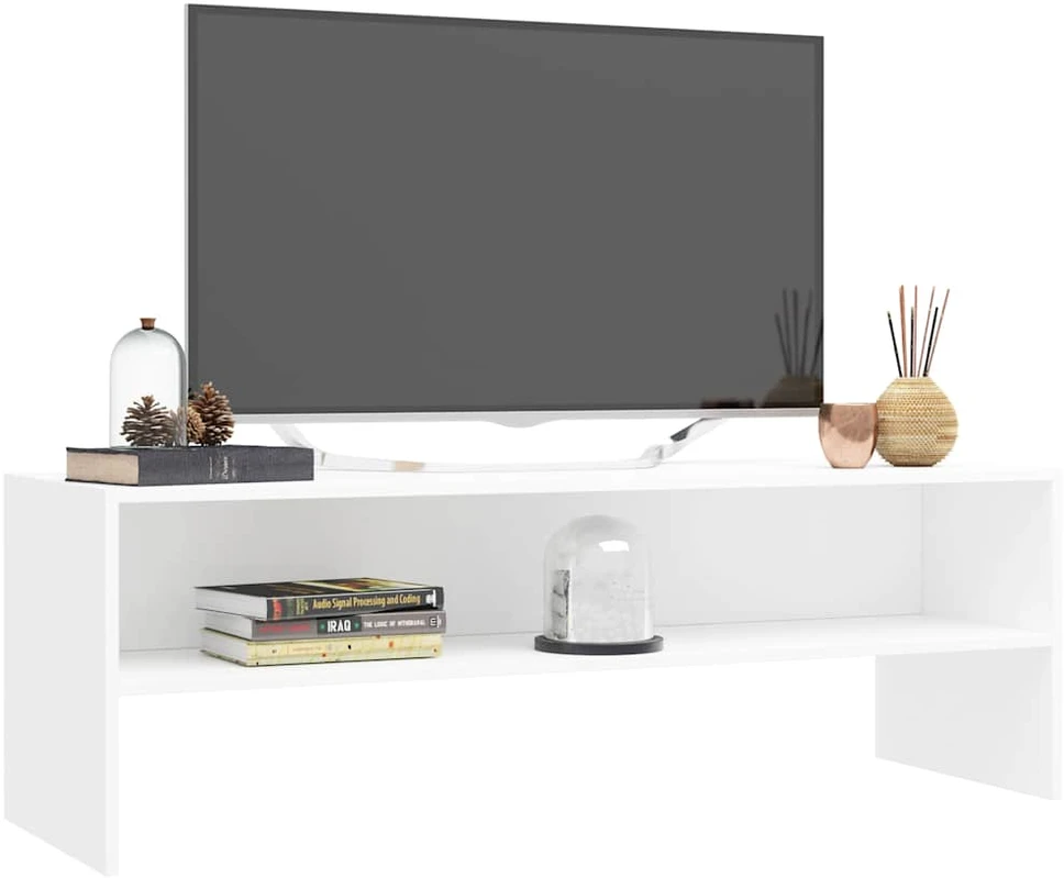 TV staliukas Televizoriaus spintelė, balta, 120x40x40cm, apdirbta mediena