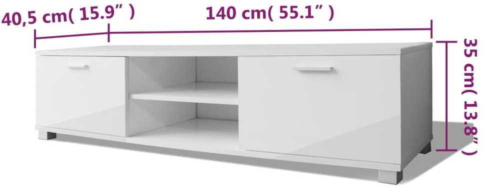 TV staliukas Televizoriaus spintelė, balta, 140x40,5x35cm, labai blizgi