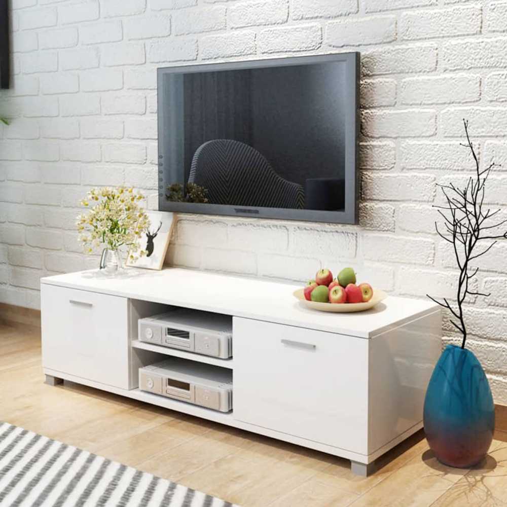 TV staliukas Televizoriaus spintelė, balta, 140x40,5x35cm, labai blizgi
