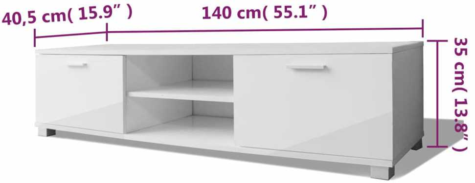 TV staliukas Televizoriaus spintelė, balta, 140x40,5x35cm, labai blizgi