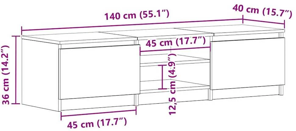 TV staliukas Televizoriaus spintelė, balta, 140x40x35,5cm, apdirbta mediena
