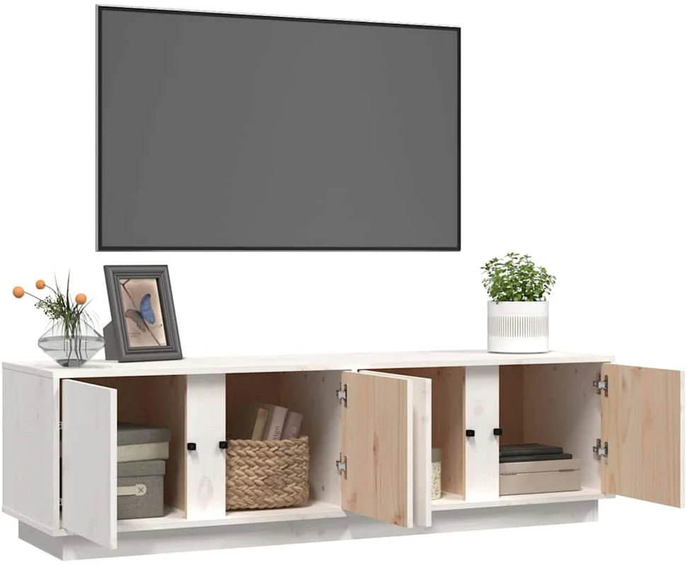 TV staliukas Televizoriaus spintelė, balta, 140x40x40cm, pušies masyvas