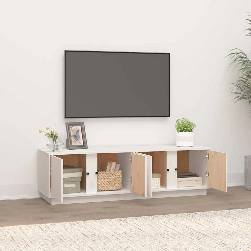 TV staliukas Televizoriaus spintelė, balta, 140x40x40cm, pušies masyvas