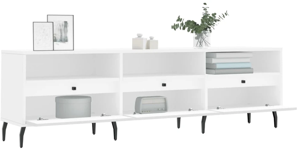 TV staliukas Televizoriaus spintelė, balta, 150x30x44,5cm, apdirbta mediena