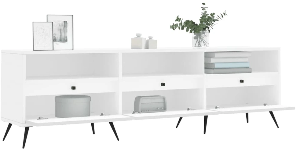 TV staliukas Televizoriaus spintelė, balta, 150x30x44,5cm, apdirbta mediena