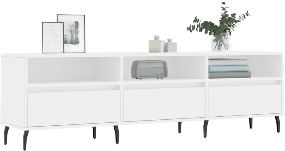 TV staliukas Televizoriaus spintelė, balta, 150x30x44,5cm, apdirbta mediena