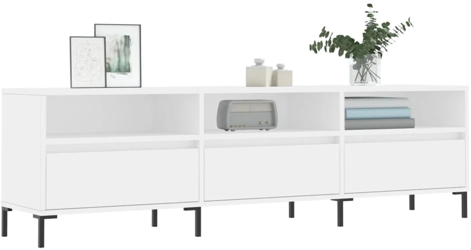 TV staliukas Televizoriaus spintelė, balta, 150x30x44,5cm, apdirbta mediena