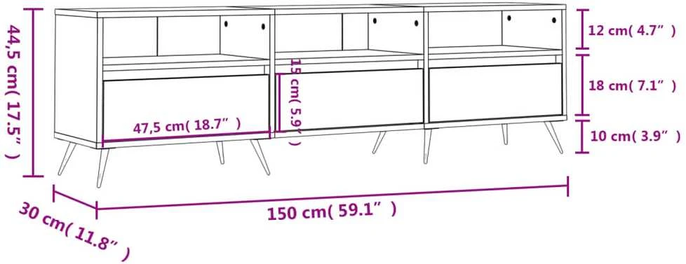 TV staliukas Televizoriaus spintelė, balta, 150x30x44,5cm, apdirbta mediena