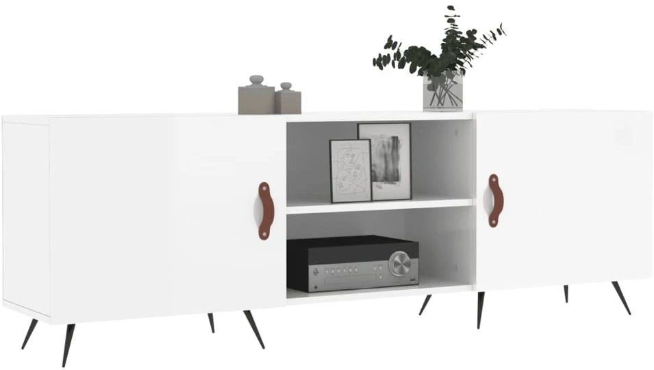 TV staliukas Televizoriaus spintelė, balta, 150x30x50cm, mediena, blizgi