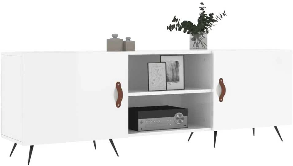 TV staliukas Televizoriaus spintelė, balta, 150x30x50cm, mediena, blizgi