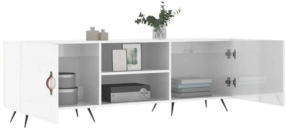 TV staliukas Televizoriaus spintelė, balta, 150x30x50cm, mediena, blizgi