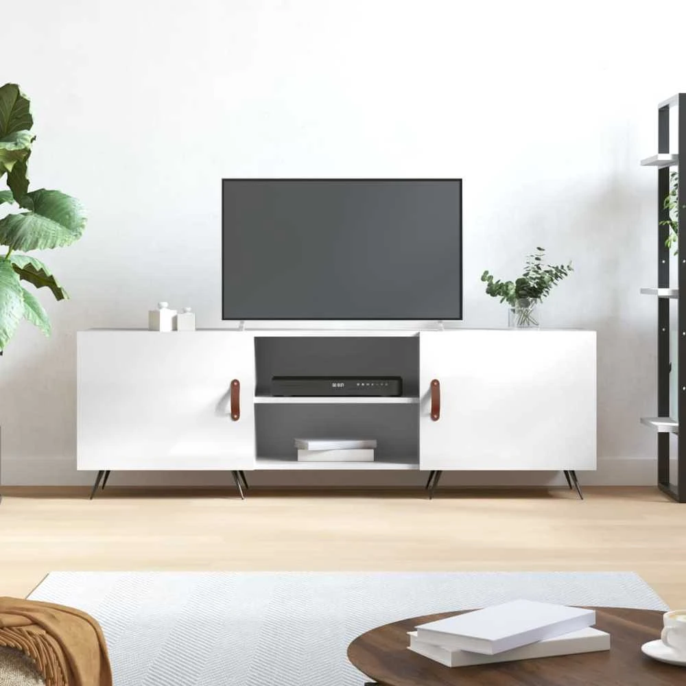TV staliukas Televizoriaus spintelė, balta, 150x30x50cm, mediena, blizgi