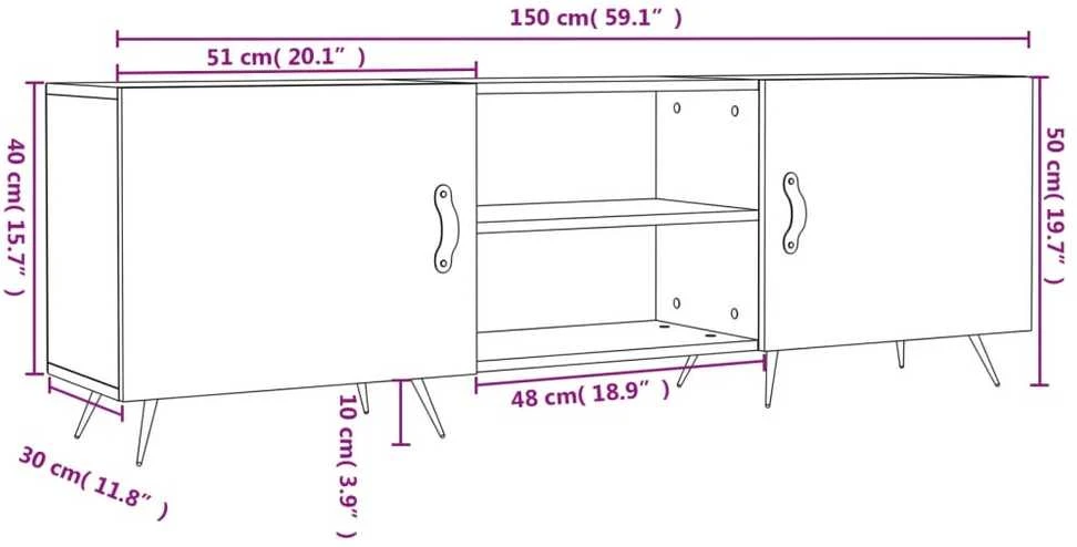 TV staliukas Televizoriaus spintelė, balta, 150x30x50cm, mediena, blizgi