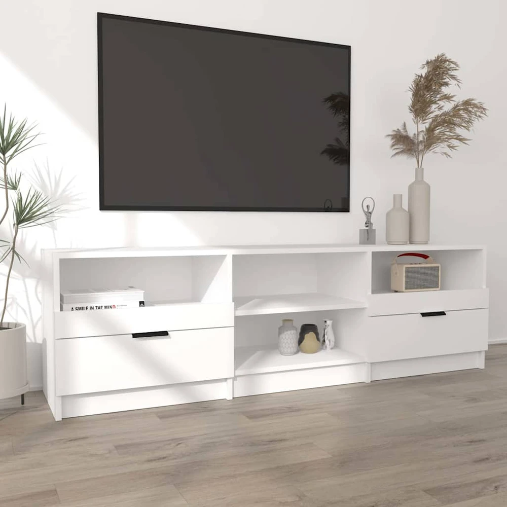 TV staliukas Televizoriaus spintelė, balta, 150x33,5x45cm, apdirbta mediena
