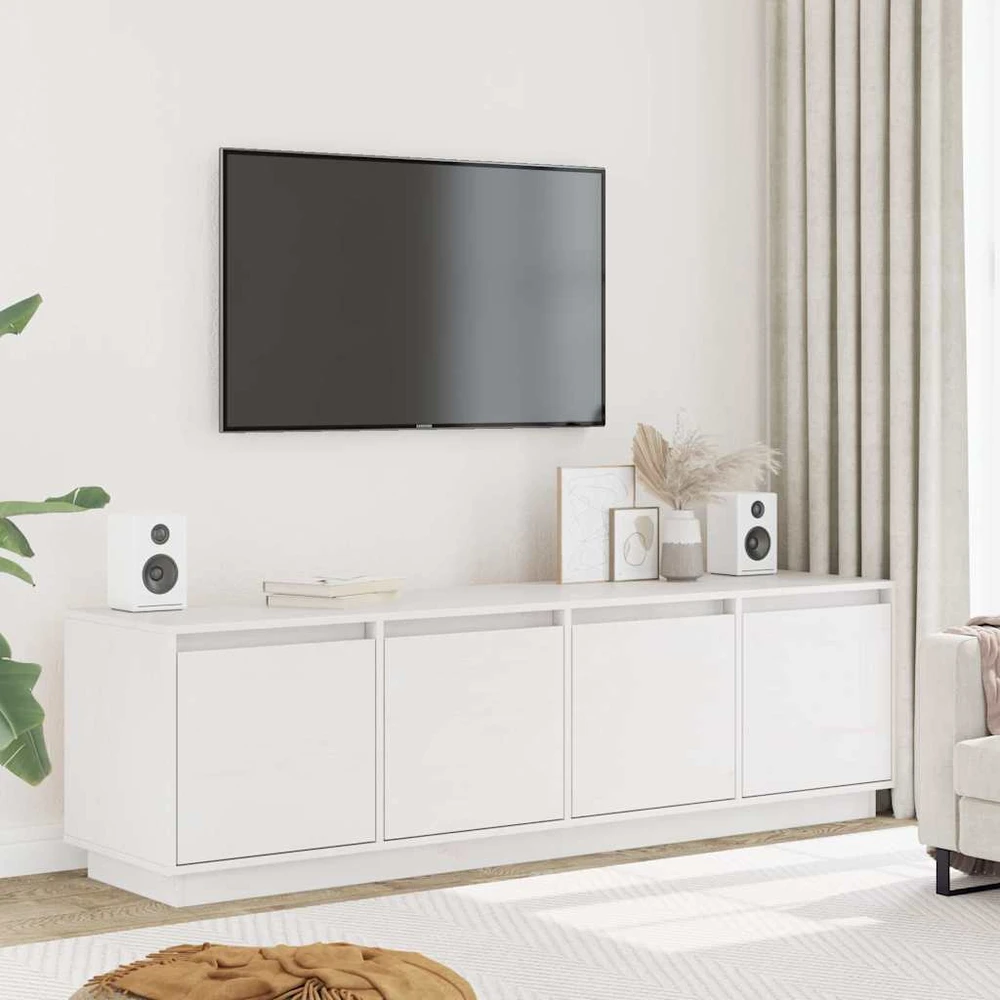 TV staliukas Televizoriaus spintelė, balta, 156x37x45cm, pušies masyvas