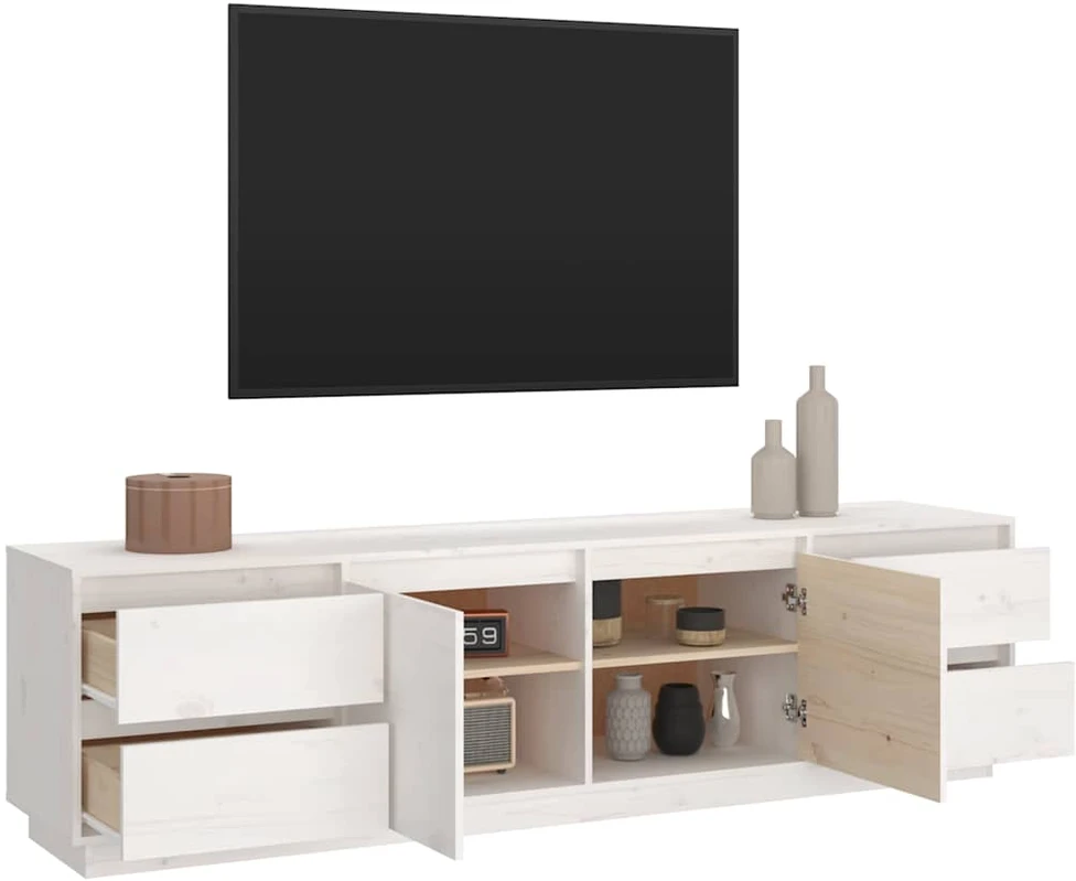 TV staliukas Televizoriaus spintelė, balta, 176x37x47,5cm, pušies masyvas