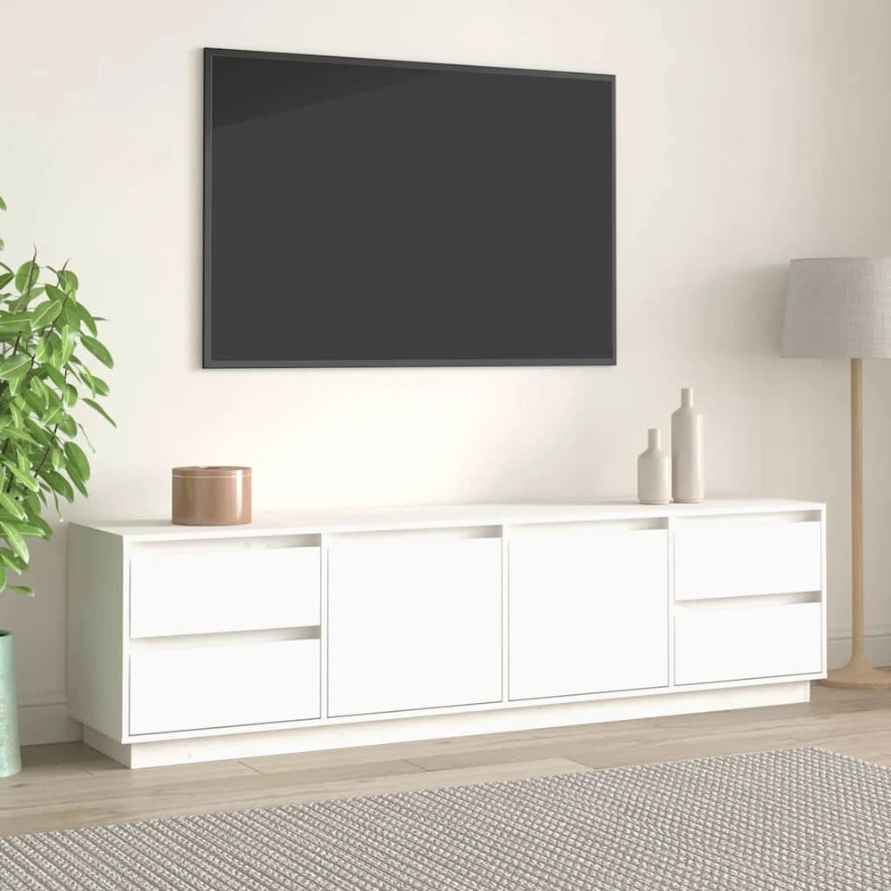 TV staliukas Televizoriaus spintelė, balta, 176x37x47,5cm, pušies masyvas