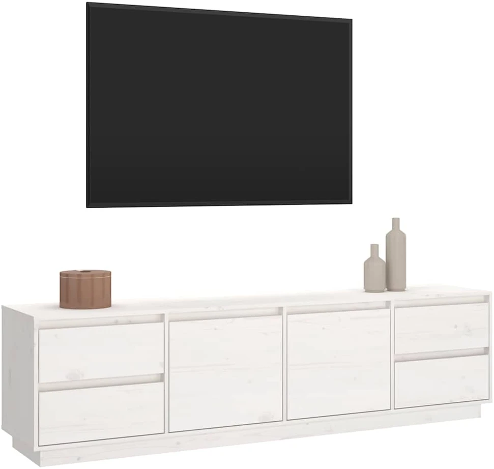 TV staliukas Televizoriaus spintelė, balta, 176x37x47,5cm, pušies masyvas