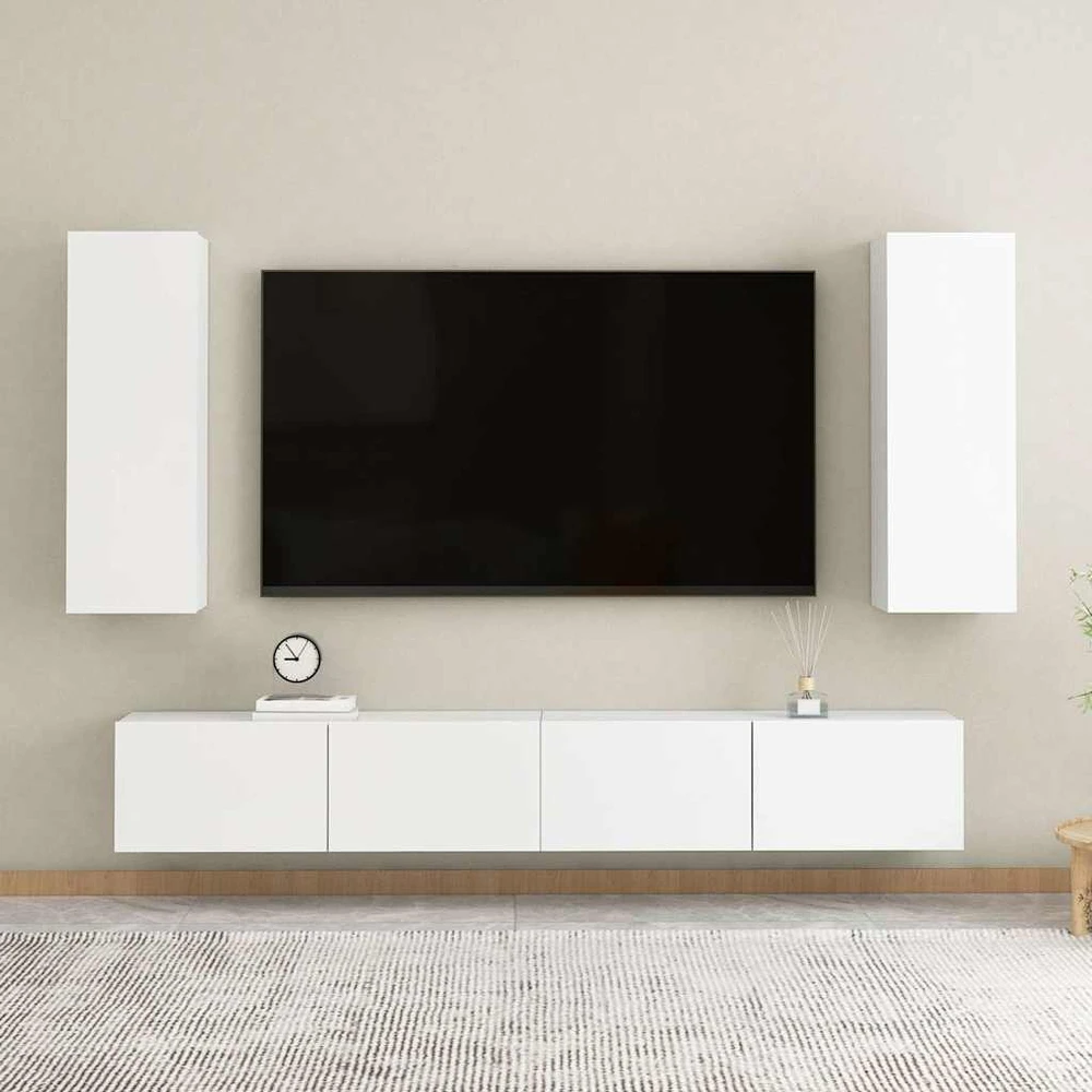 TV staliukas Televizoriaus spintelė, balta, 30,5x30x90cm, apdirbta mediena