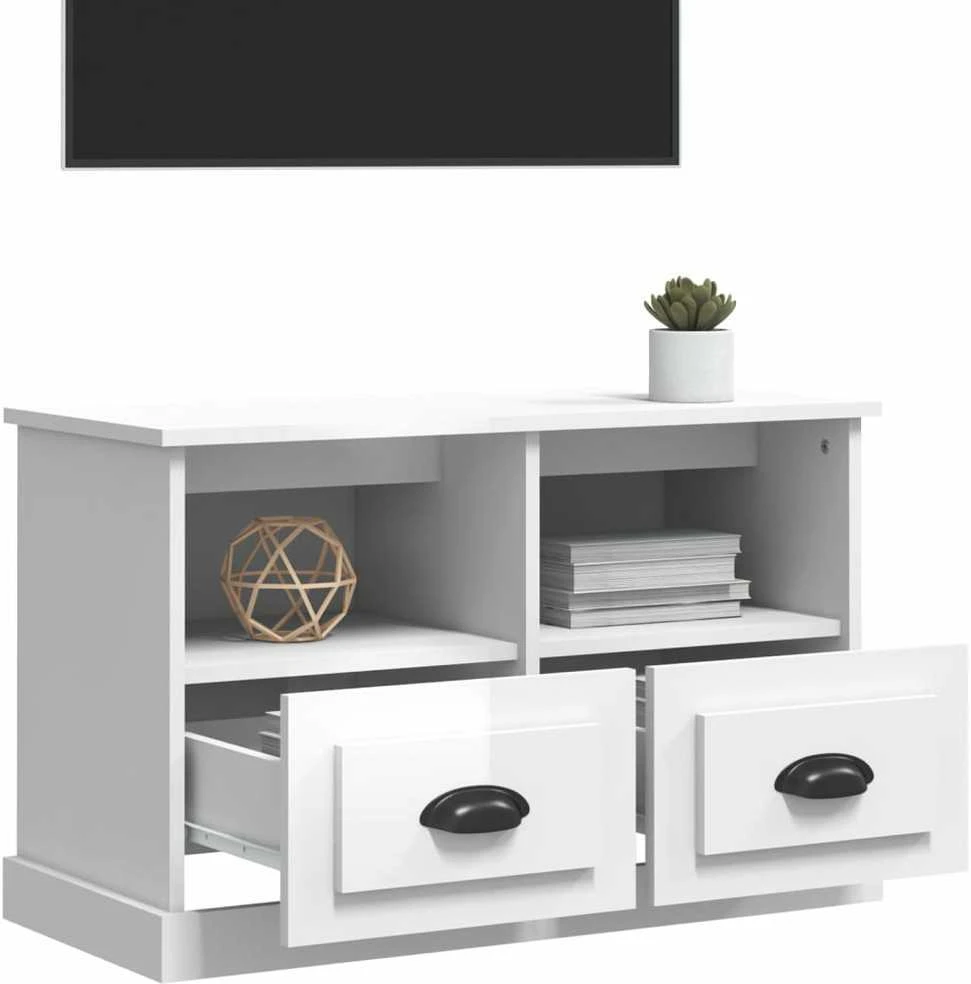 TV staliukas Televizoriaus spintelė, balta, 80x35x50cm, mediena, blizgi